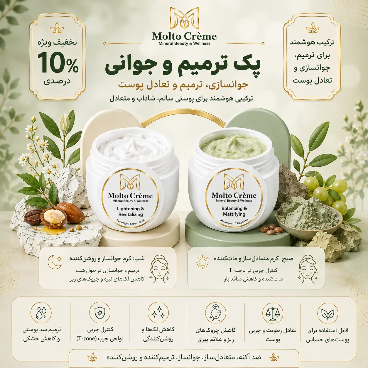 پک دوتایی مولتو کرم - ترمیم و جوانی (جوانساز و متعادلساز)